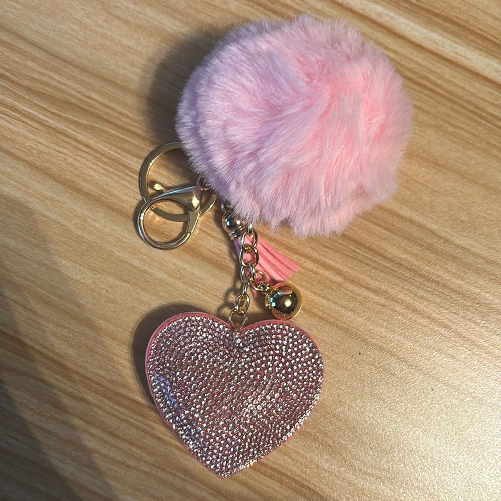 NEW Pink Heart and Pom Bag Charm